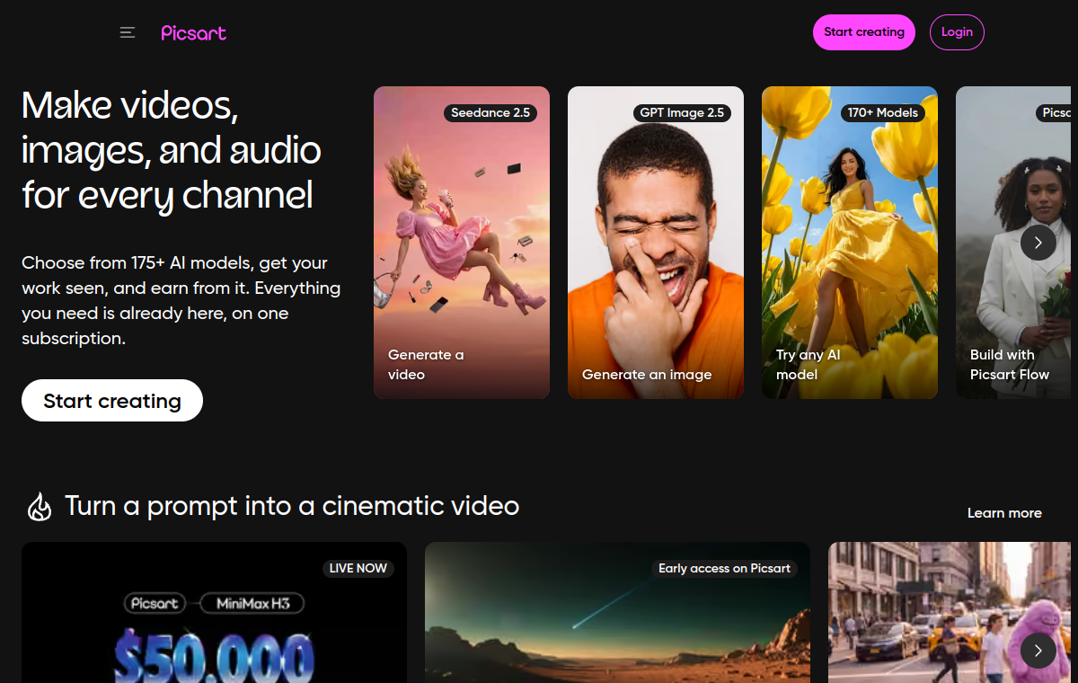 Picsart official website screenshot