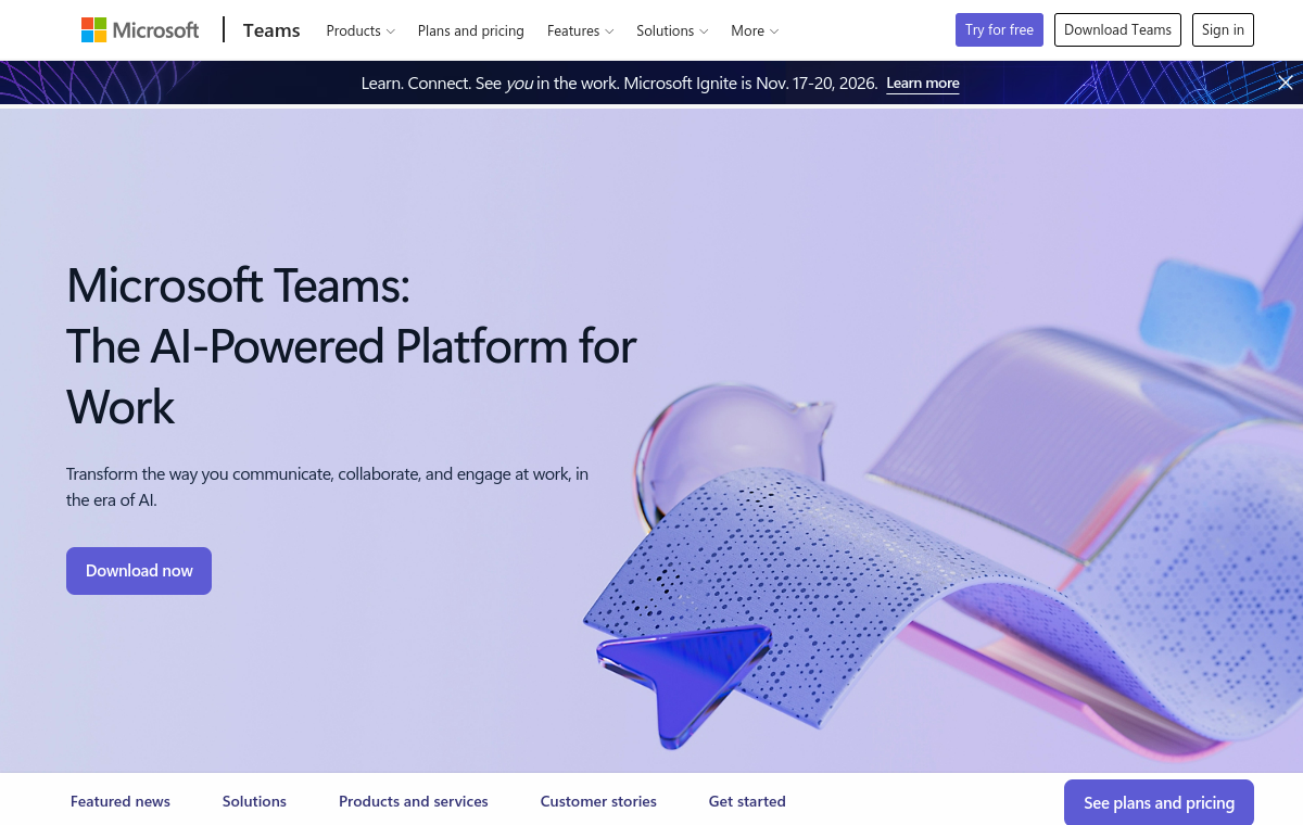Microsoft Teams official website screenshot