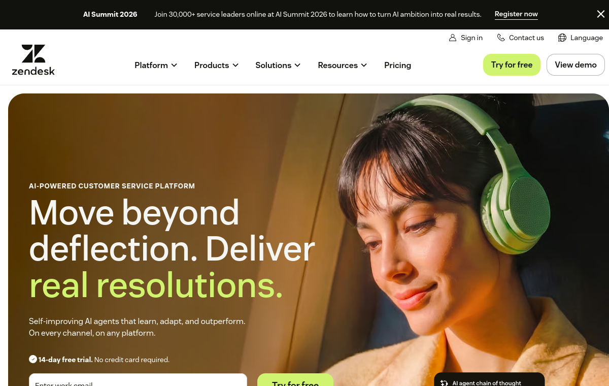 Zendesk official website screenshot