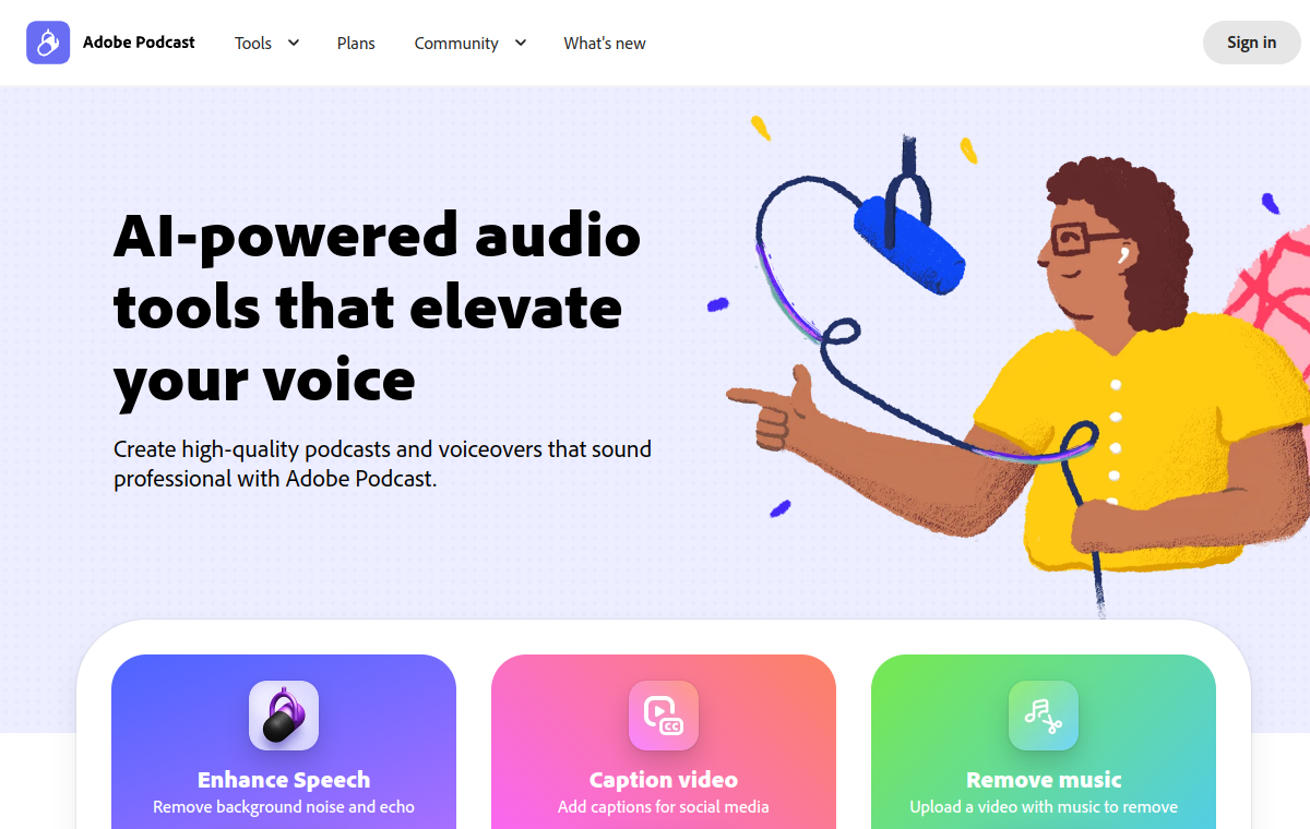 Adobe Podcast Enhance official website screenshot