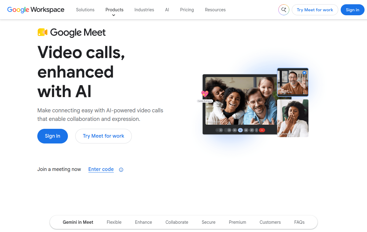 Google Meet official website screenshot