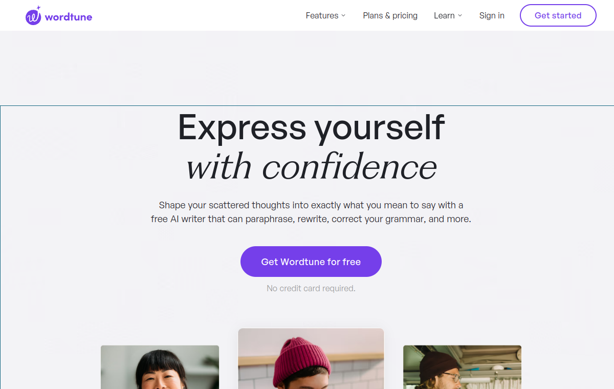 Wordtune official website screenshot