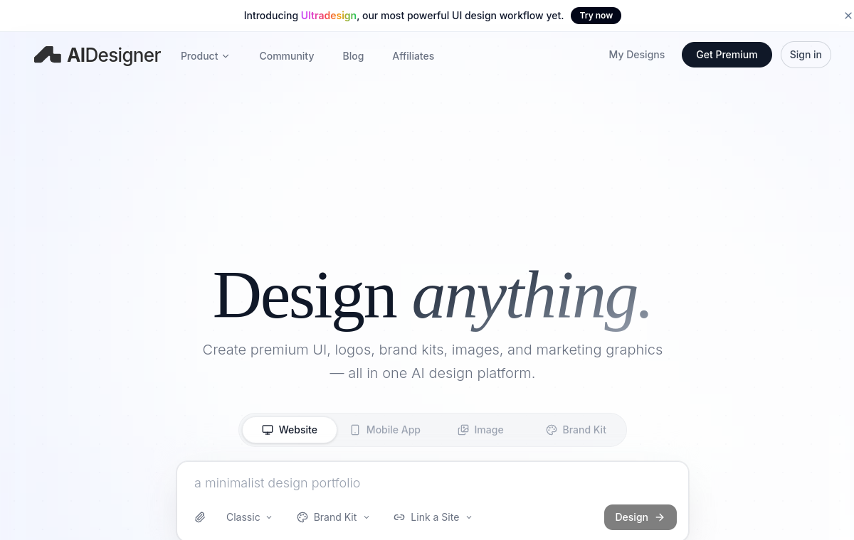 AIDesigner official website screenshot