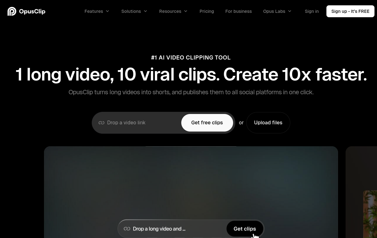 Opus Clip official website screenshot