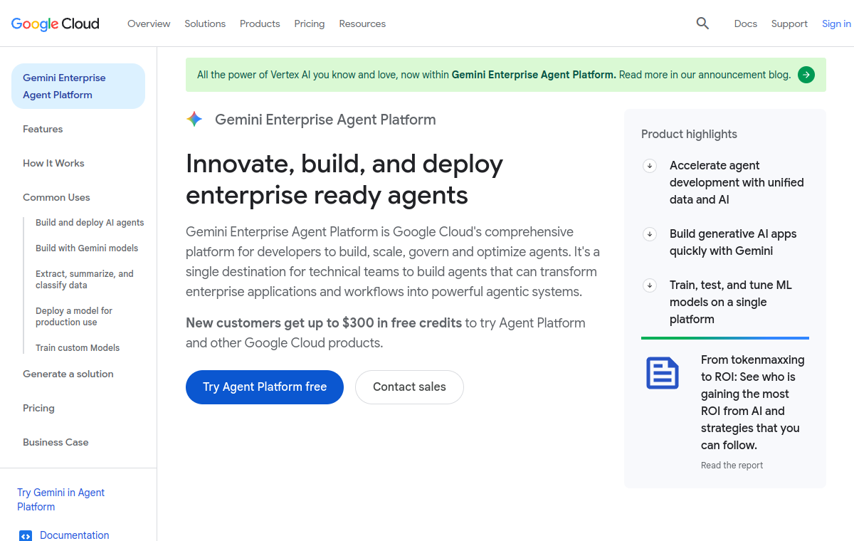 Google Vertex AI official website screenshot