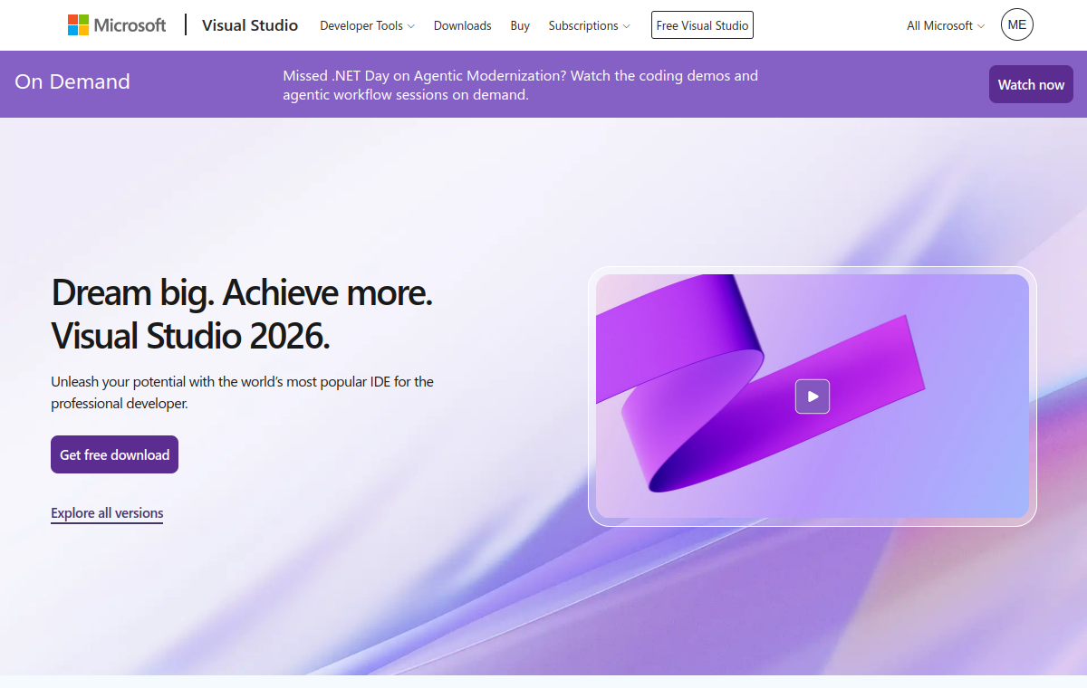 Visual Studio official website screenshot