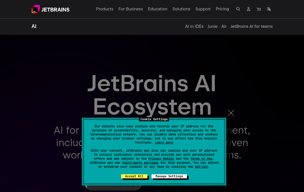 JetBrains AI Assistant official website screenshot