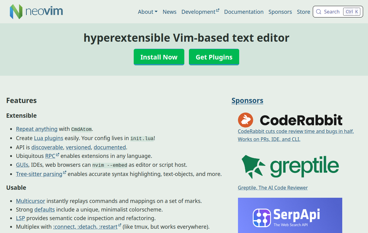 Neovim official website screenshot