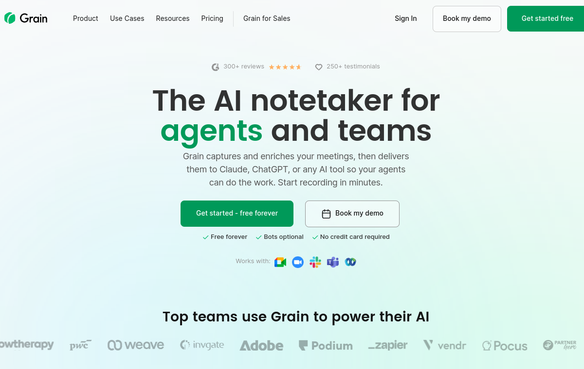Grain official website screenshot