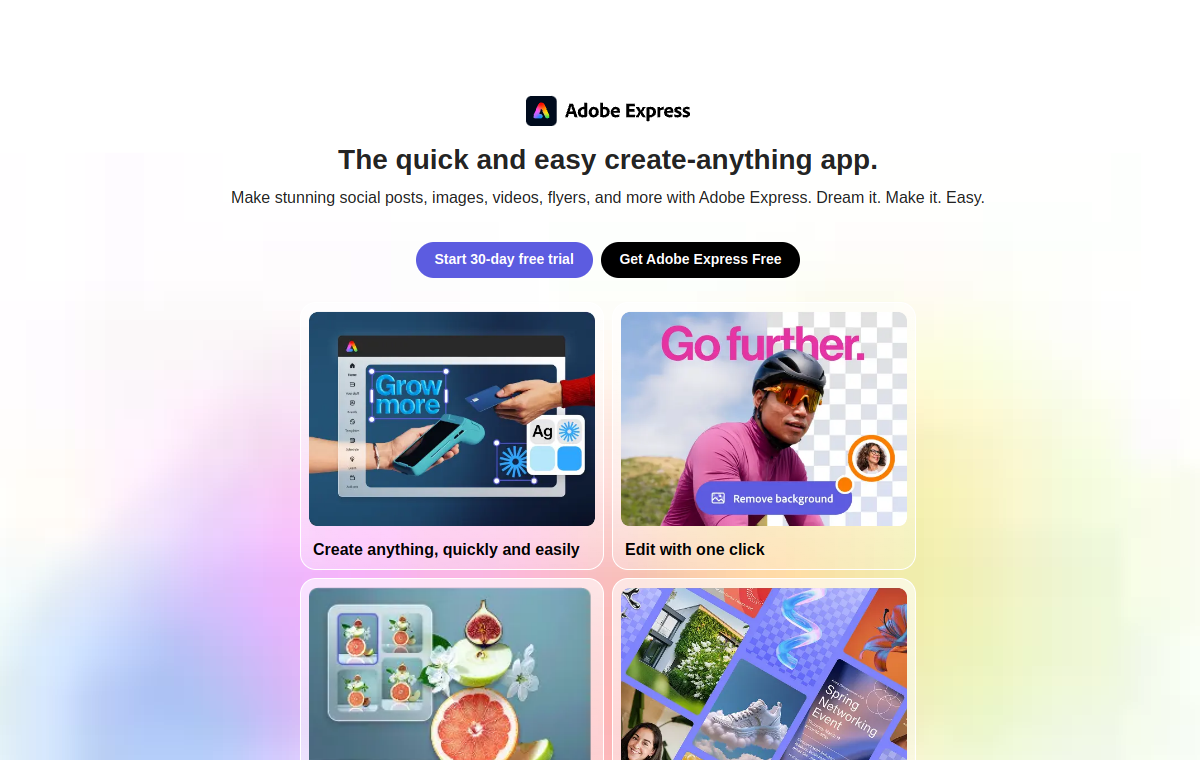 Adobe Express official website screenshot