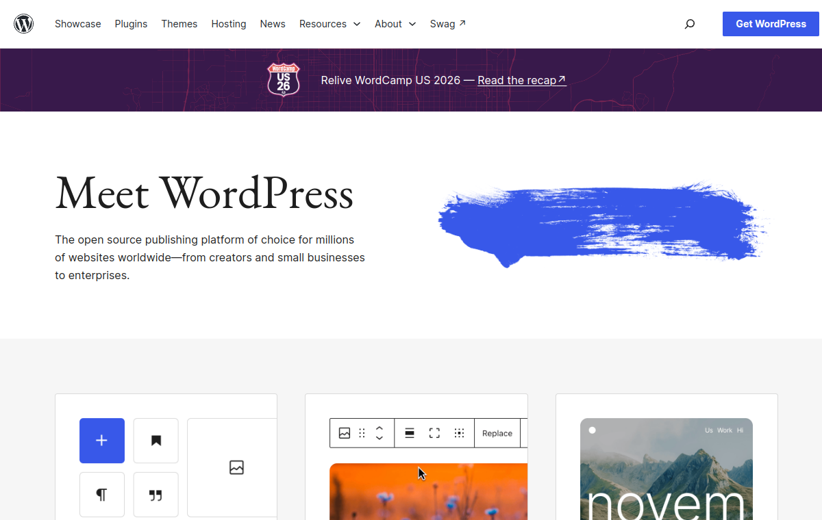 WordPress official website screenshot