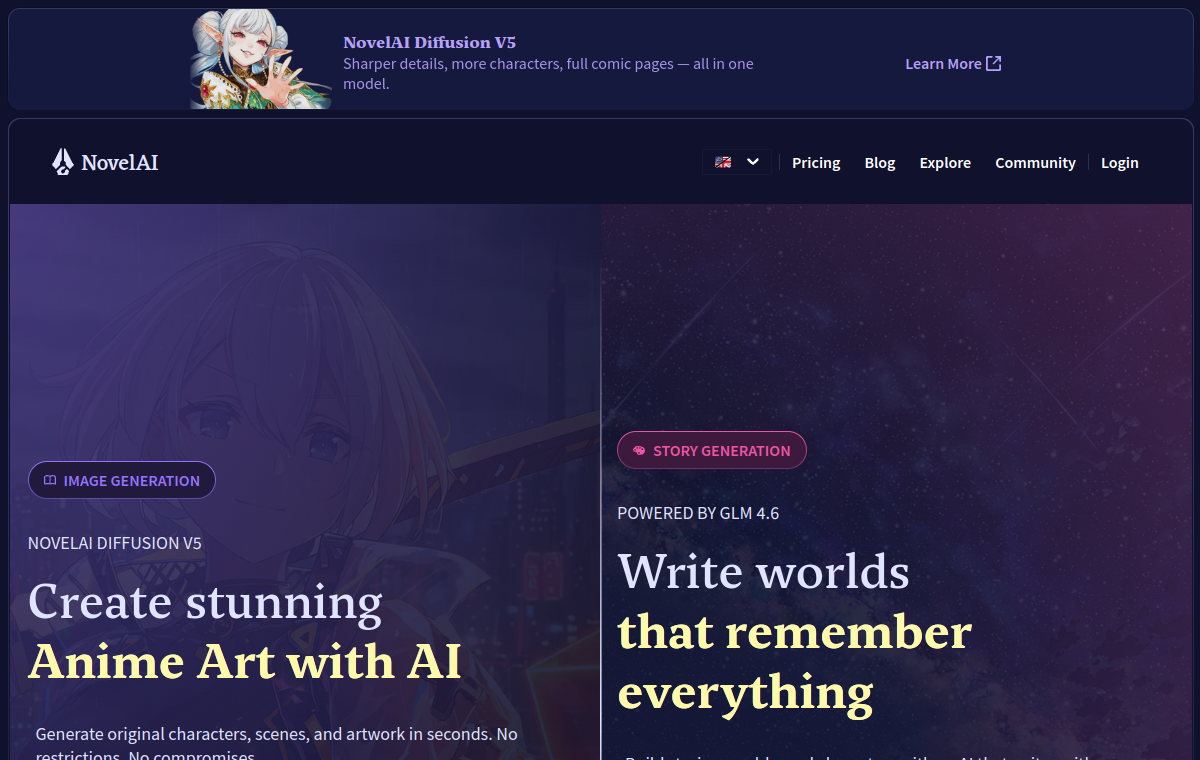 NovelAI official website screenshot
