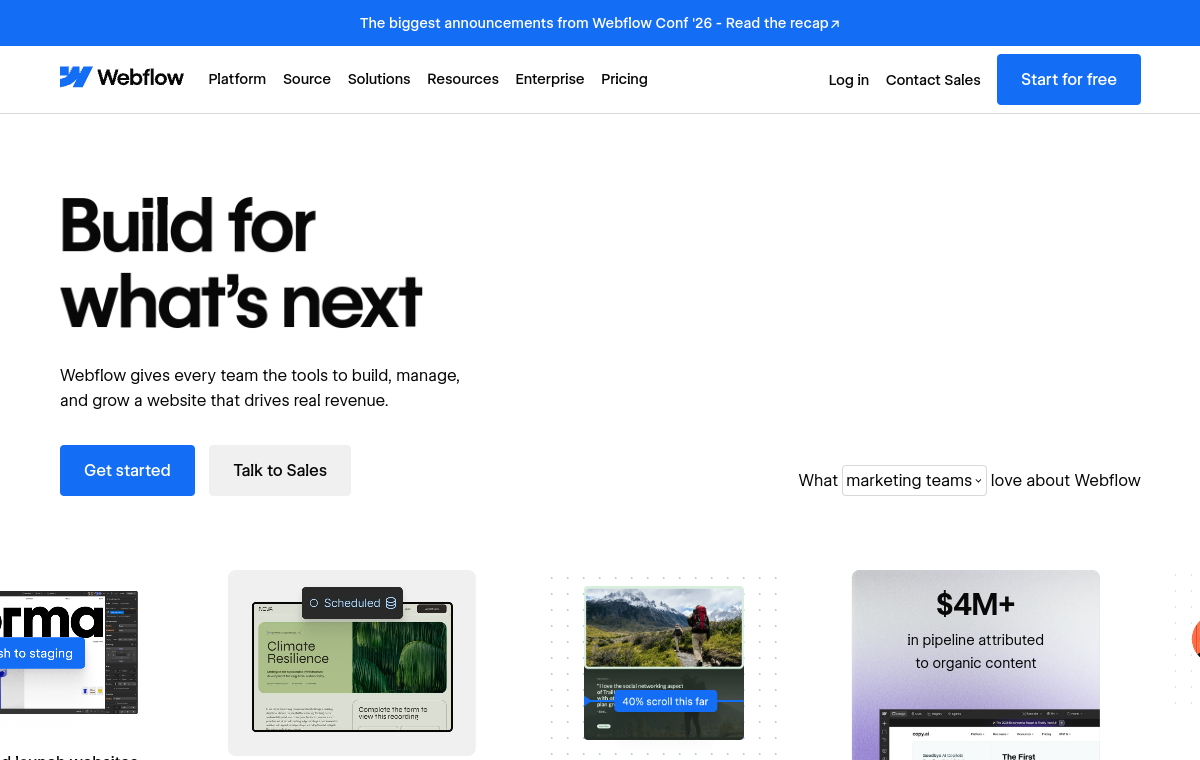 Webflow official website screenshot