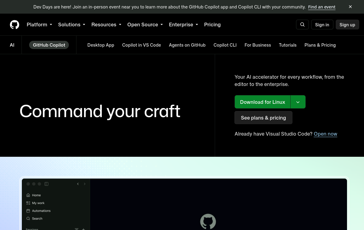 GitHub Copilot official website screenshot