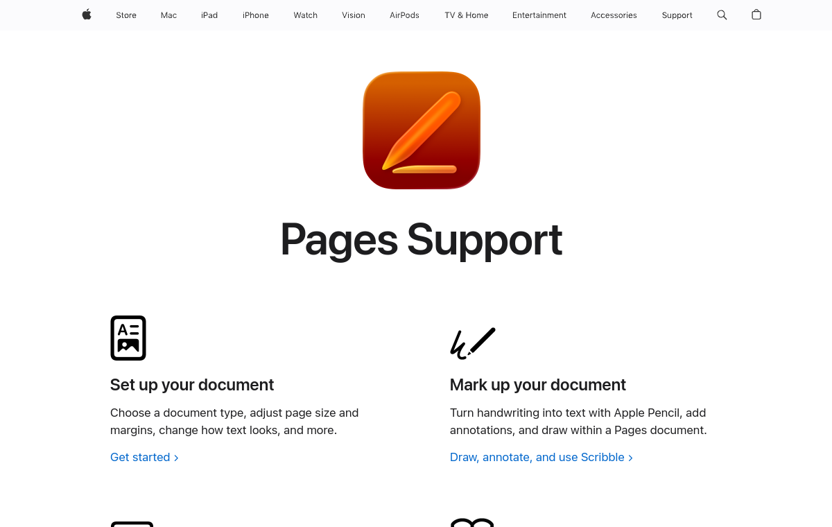 Apple Pages official website screenshot