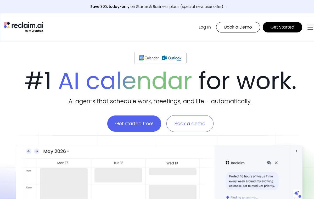 Reclaim AI official website screenshot