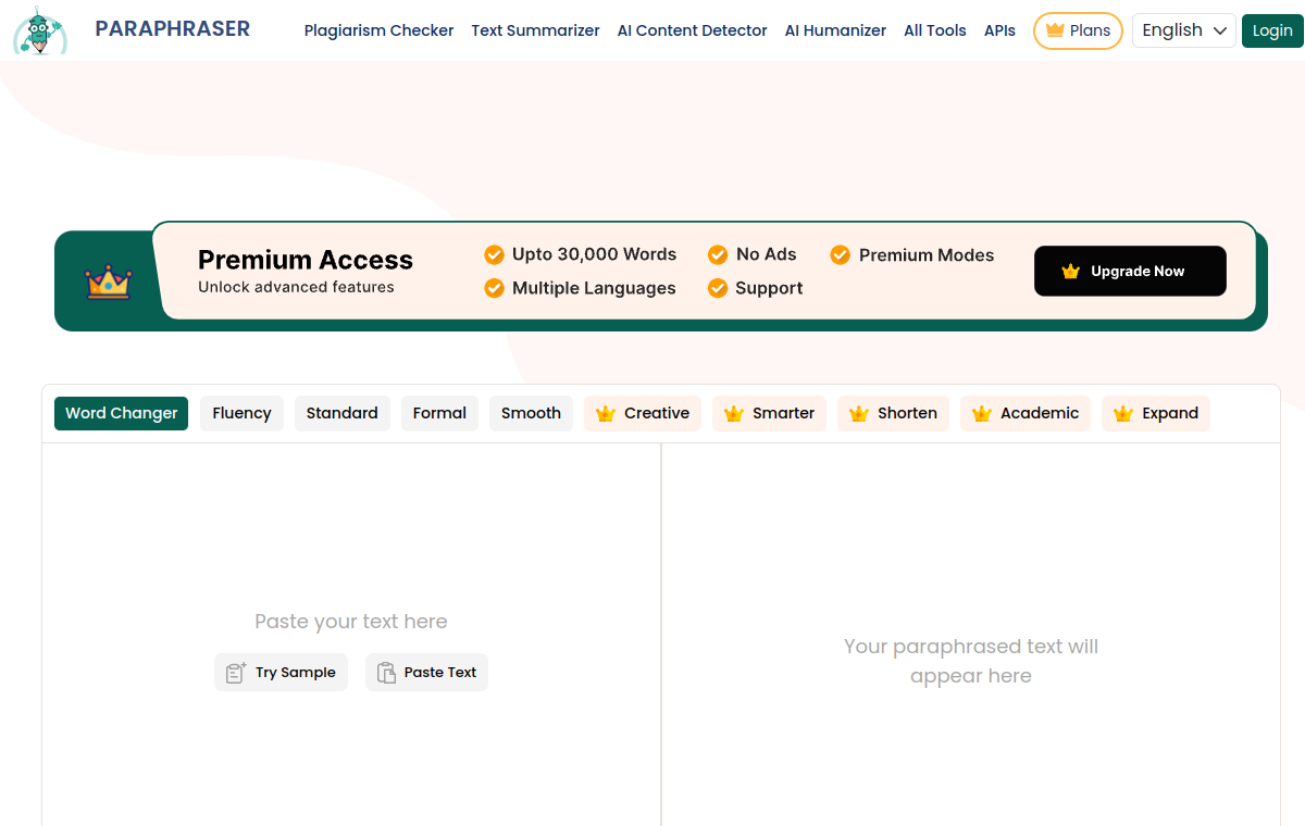 Paraphraser.io official website screenshot