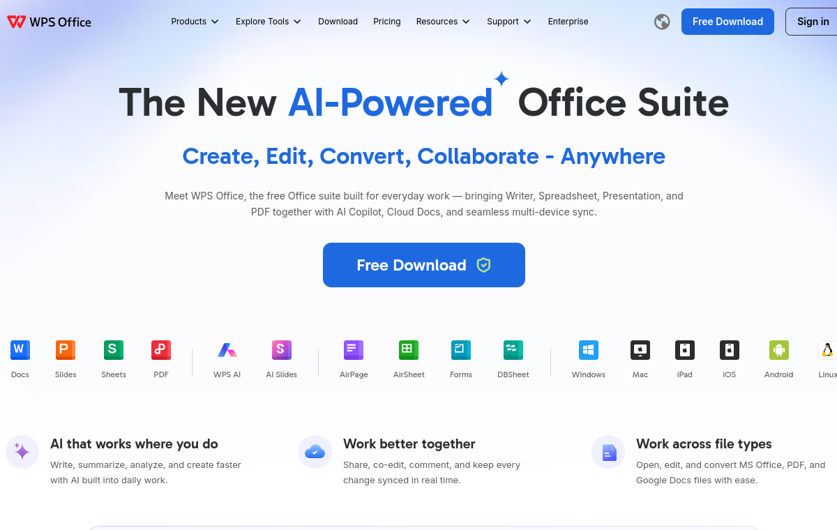 WPS Office Writer official website screenshot