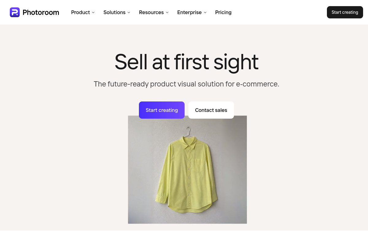 Photoroom official website screenshot