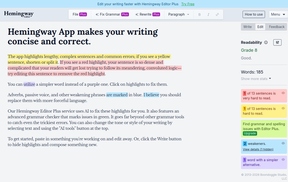 Hemingway Editor official website screenshot