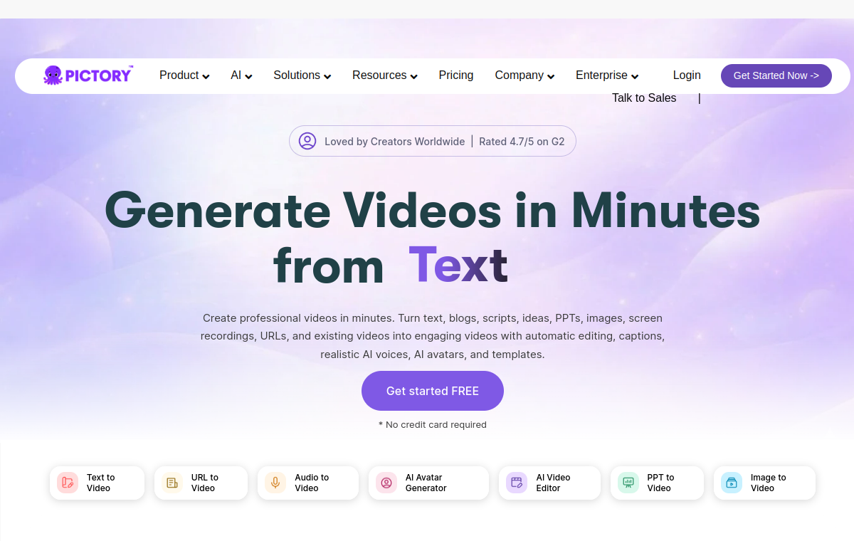 Pictory official website screenshot