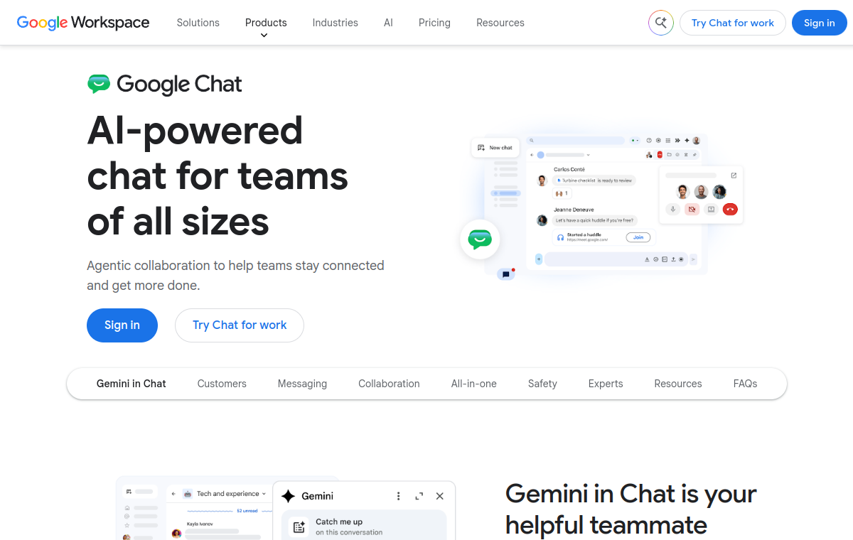 Google Chat official website screenshot