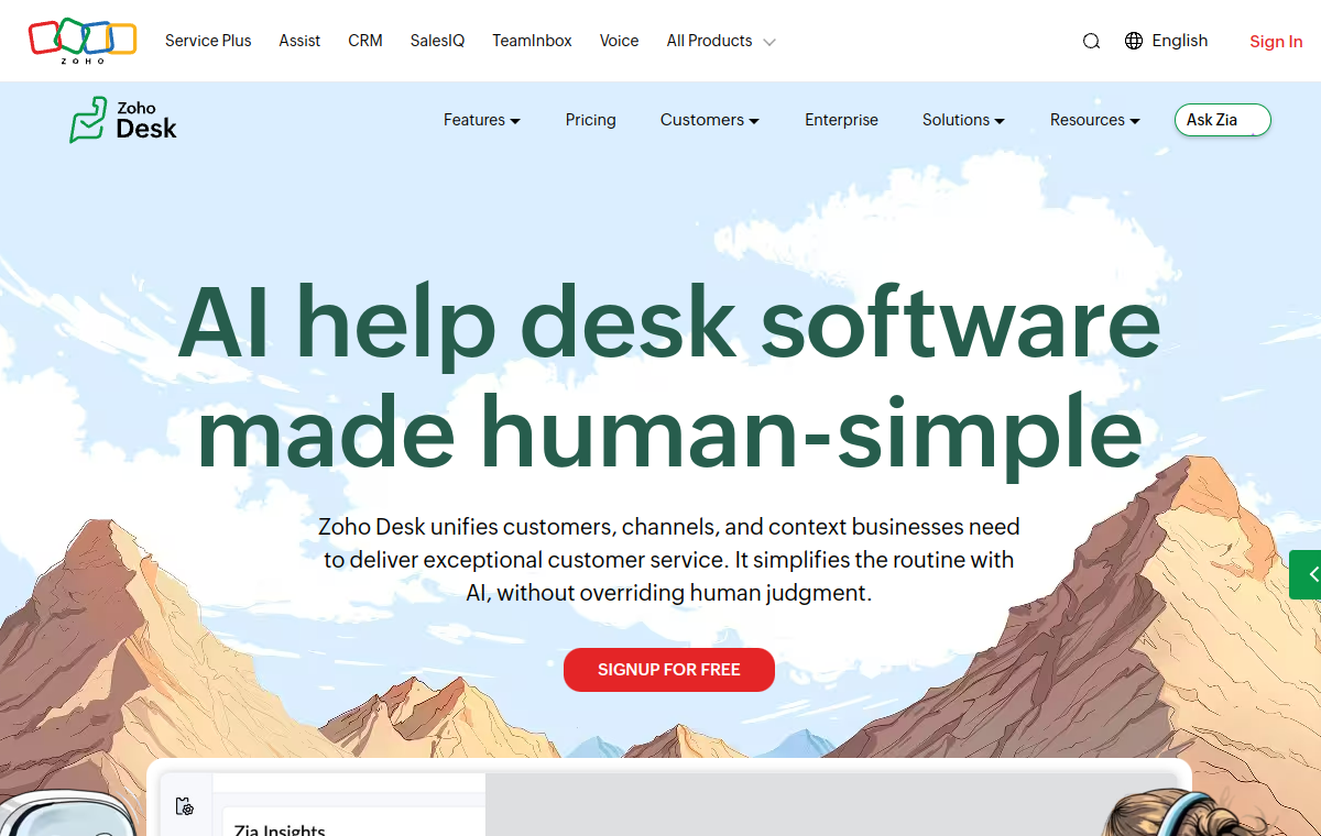 Zoho Desk official website screenshot