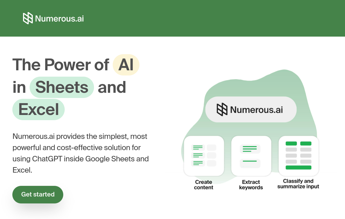 Numerous.ai official website screenshot