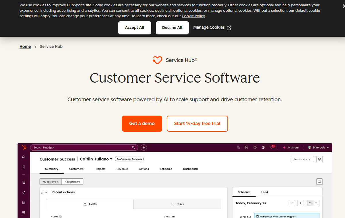 HubSpot Service Hub official website screenshot