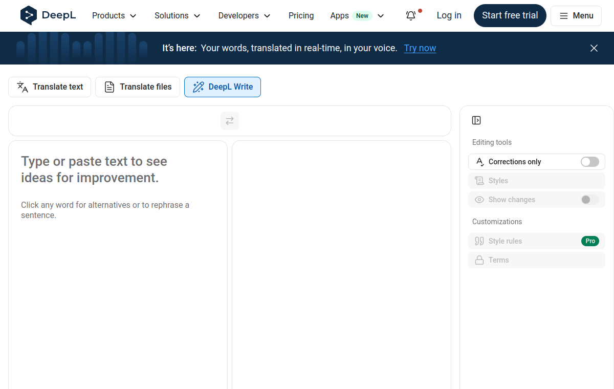DeepL Write official website screenshot