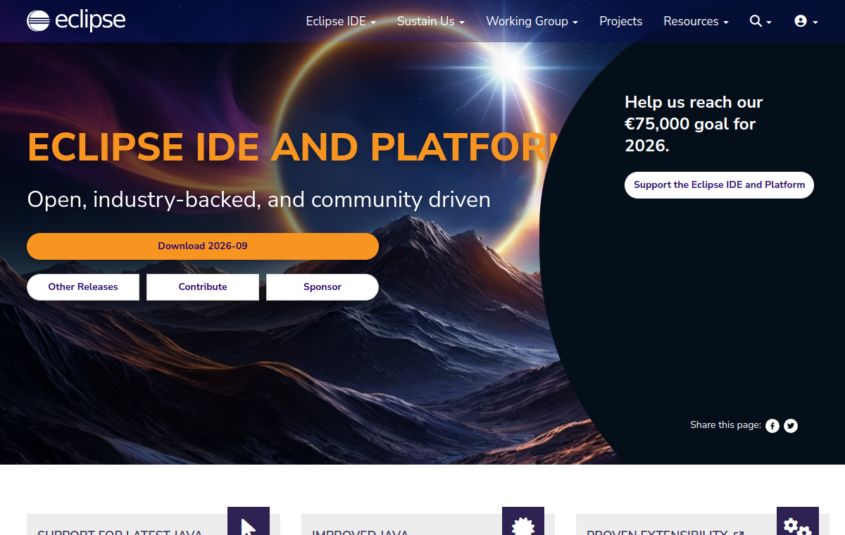 Eclipse IDE official website screenshot