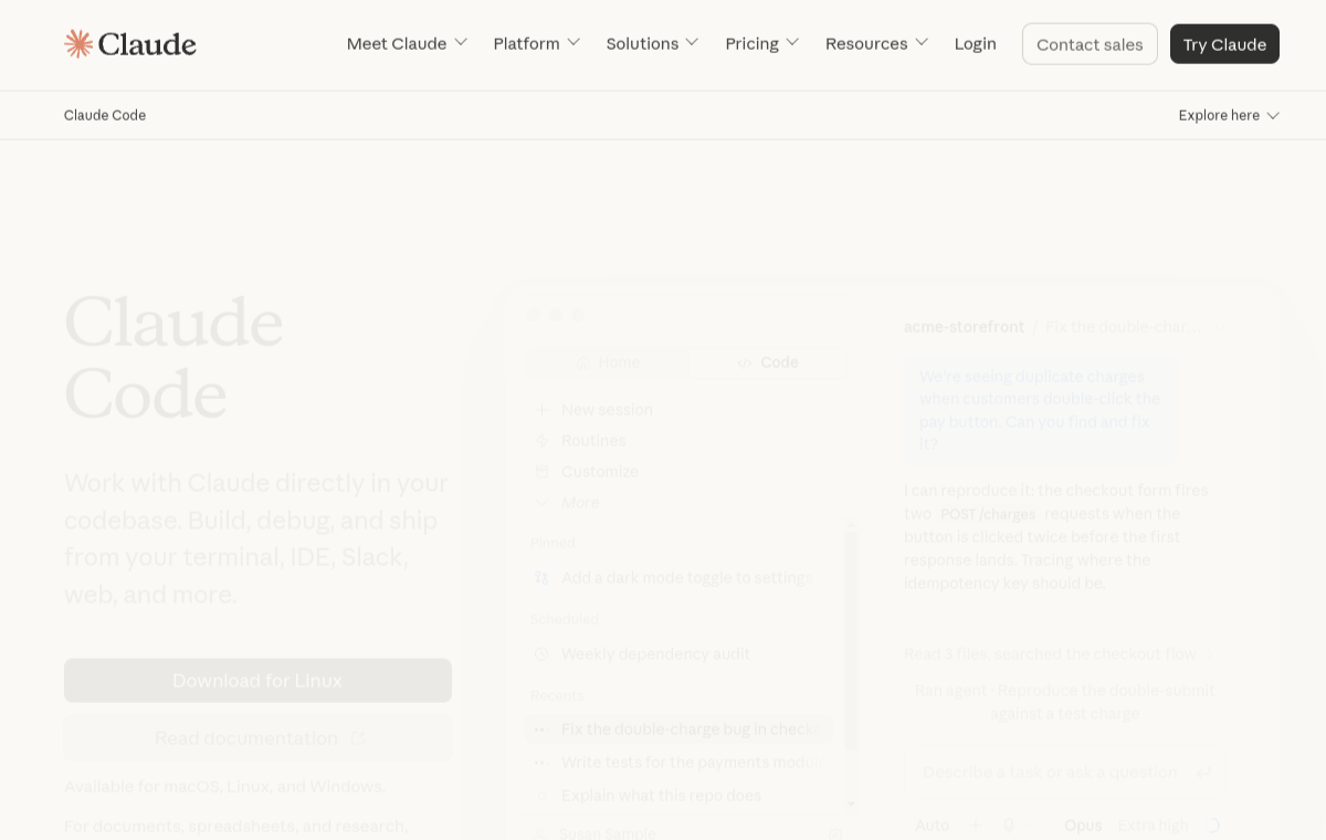 Claude Code official website screenshot
