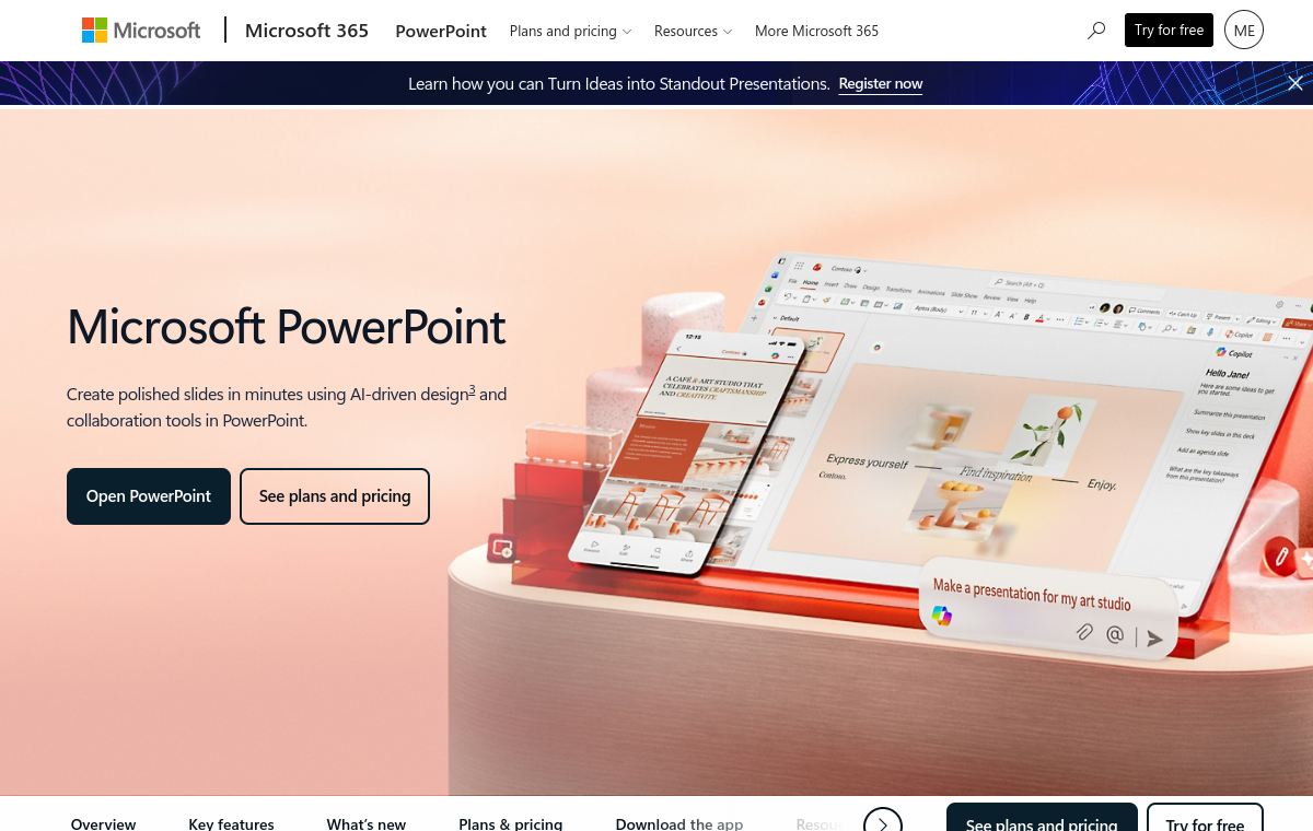 Microsoft PowerPoint official website screenshot