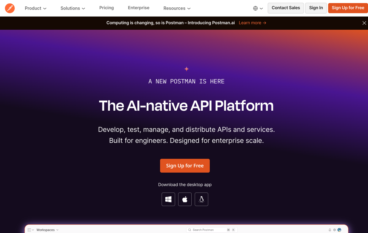 Postman official website screenshot