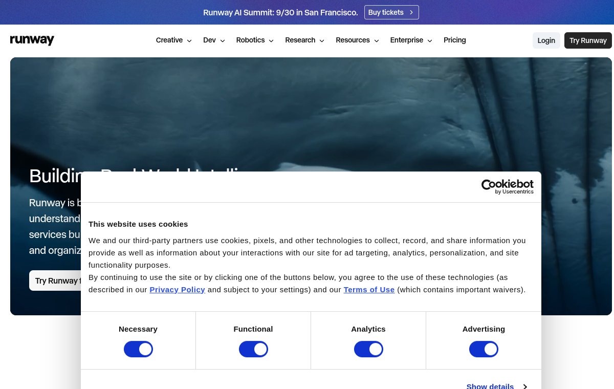 Runway official website screenshot