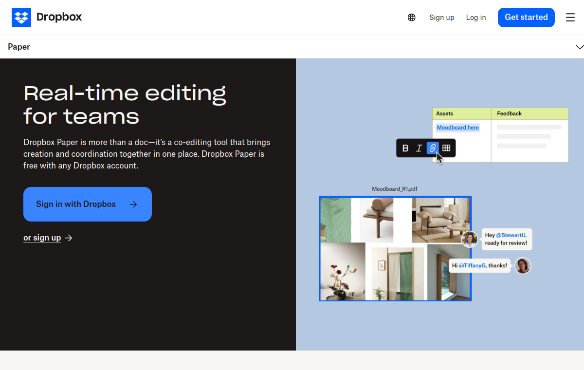 Dropbox Paper official website screenshot