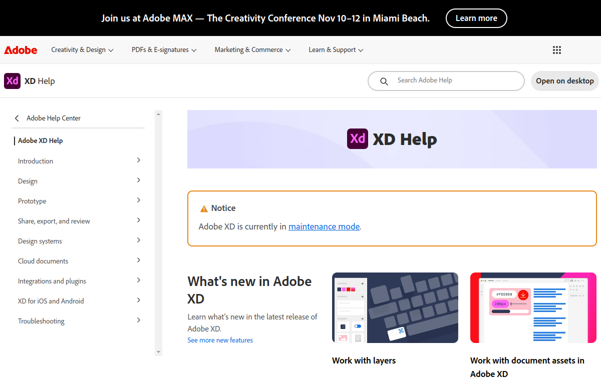Adobe XD official website screenshot