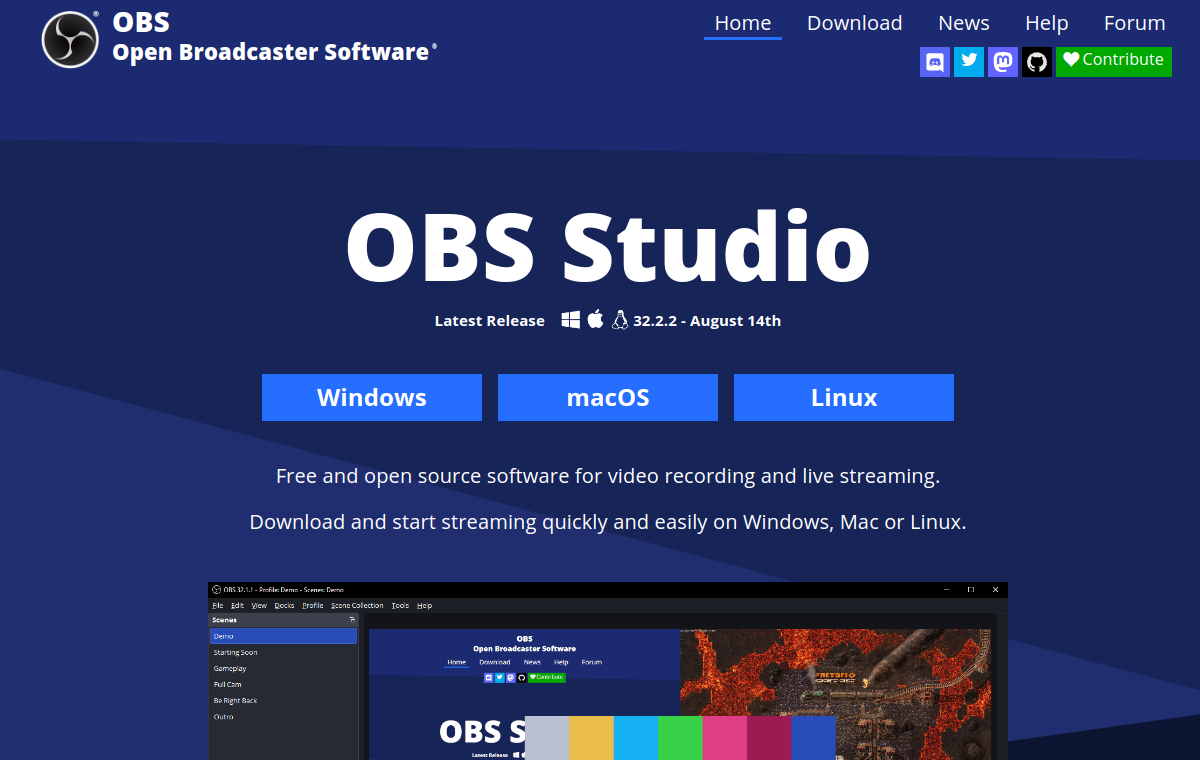 OBS Studio official website screenshot