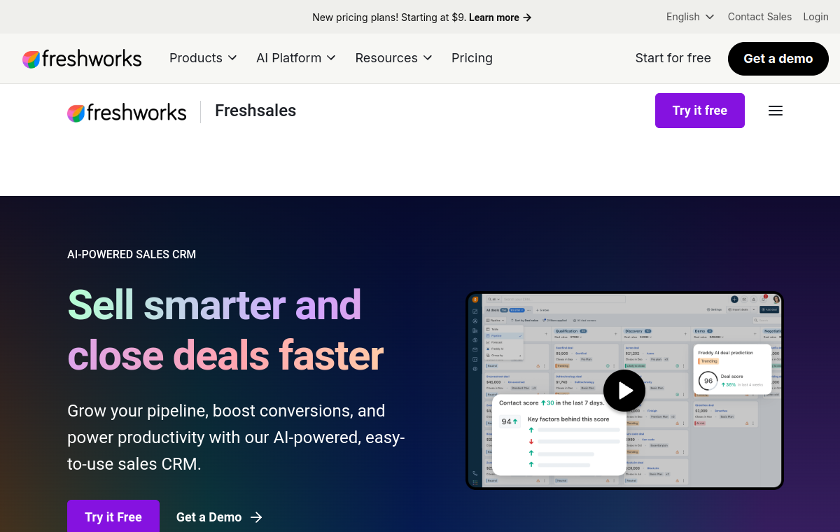Freshsales official website screenshot