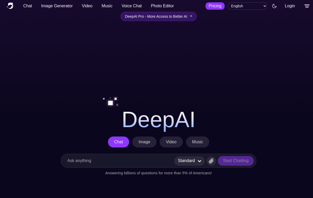 DeepAI official website screenshot