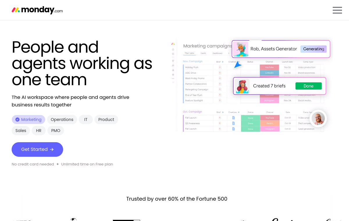 monday.com AI official website screenshot