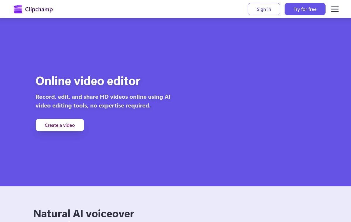 Clipchamp official website screenshot