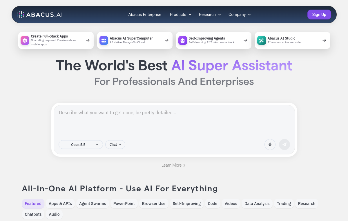 Abacus.AI official website screenshot