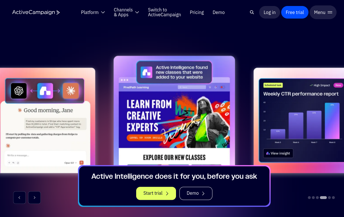 ActiveCampaign official website screenshot