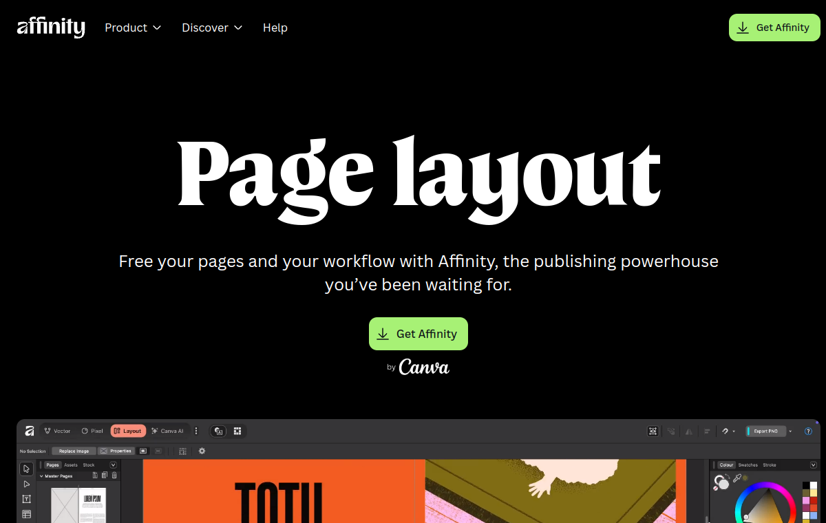 Affinity Publisher official website screenshot