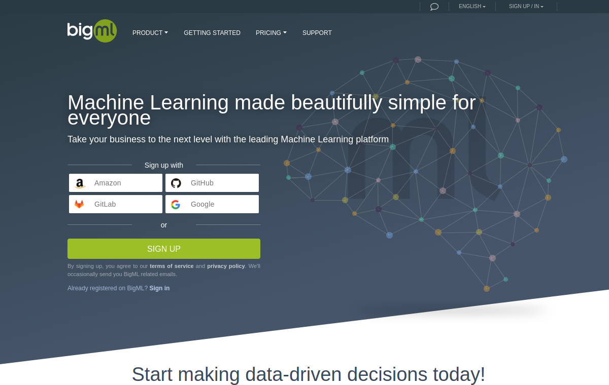 BigML official website screenshot