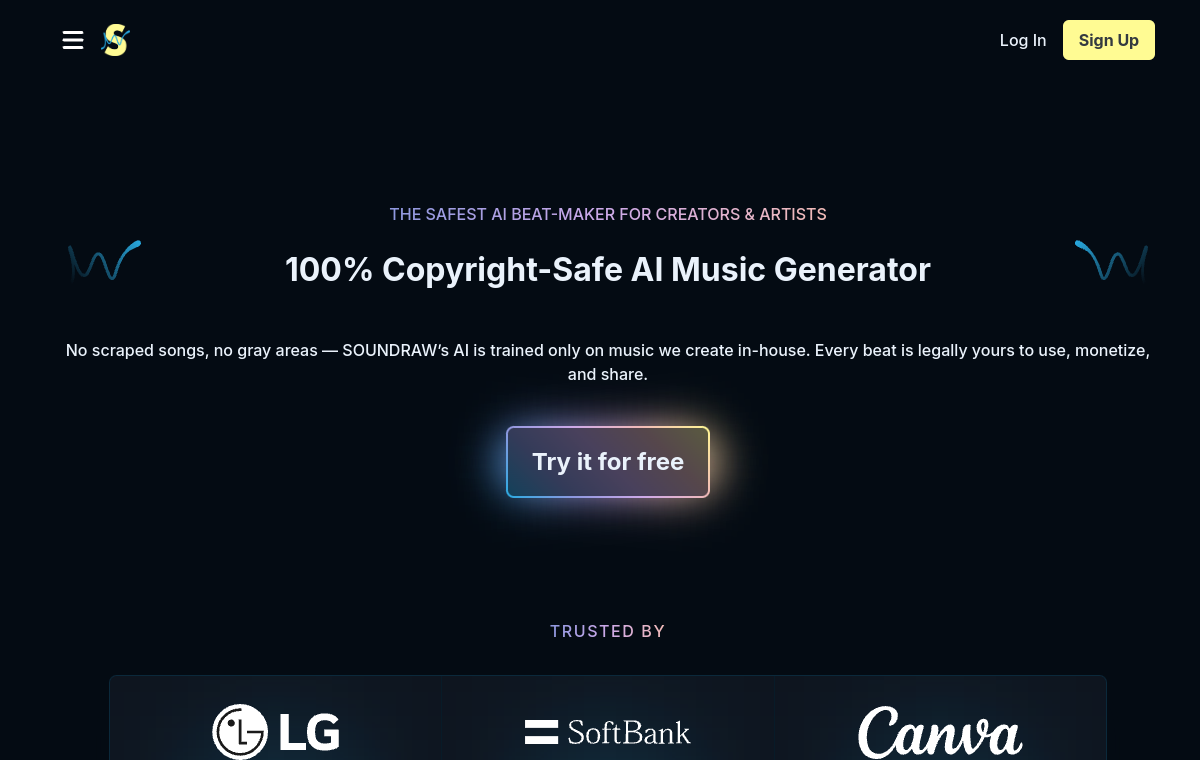 Soundraw official website screenshot