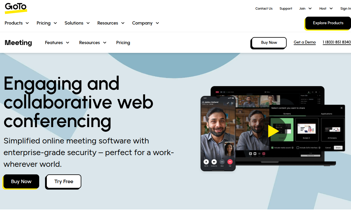 GoTo Meeting official website screenshot