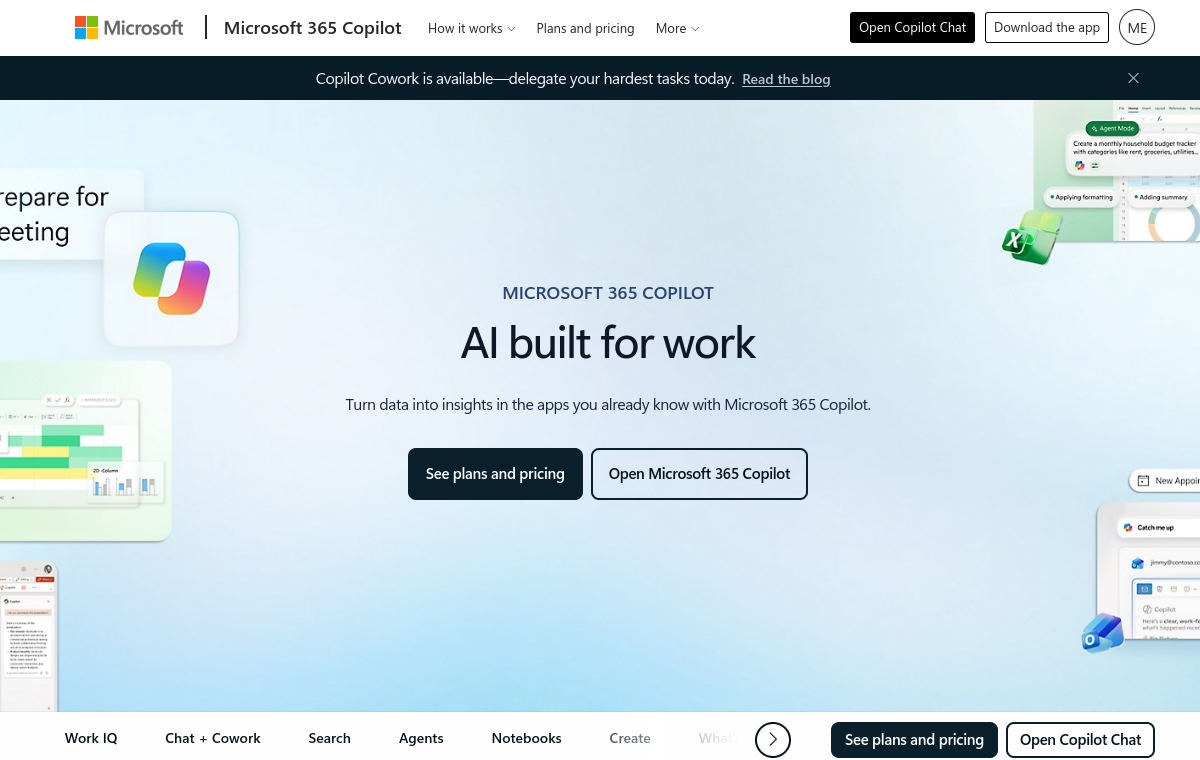 Microsoft 365 Copilot official website screenshot