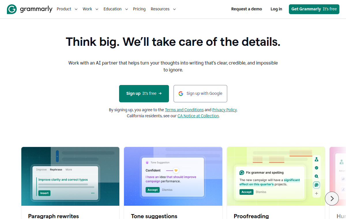 Grammarly official website screenshot